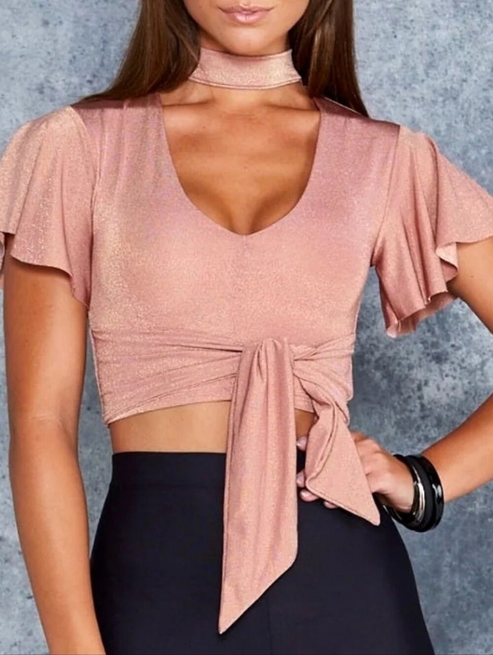 Blackmilk Metallic Gold Unicorn Party Pink Tie Rio Flutter Sleeve Choker Top XL